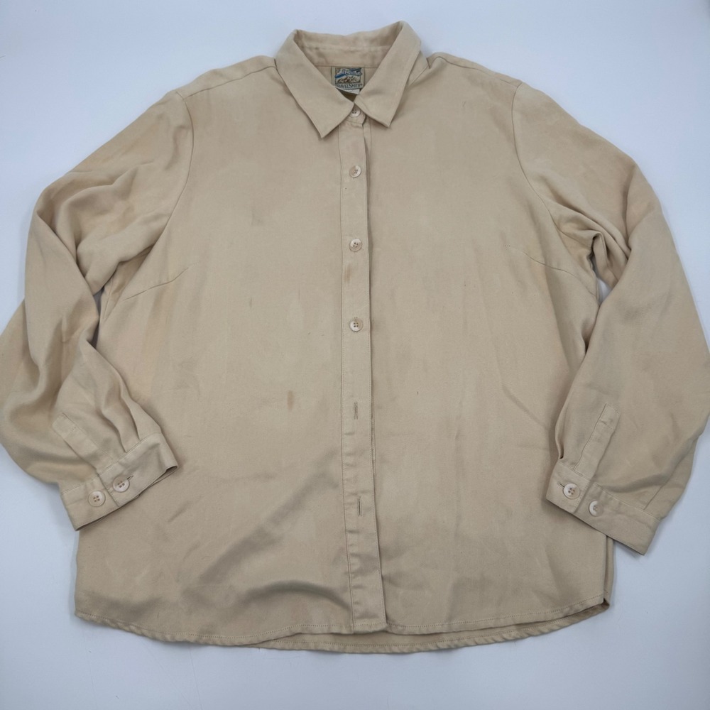 TravelSmith Womens‎ Button Down Shirt Long Sleeve Collared Beige XL